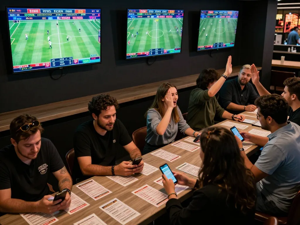 Excited bettors engaging in live sports betting at the s666hn sports bar with vibrant screens