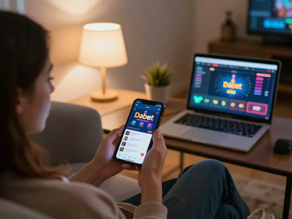 Dabet app displayed on smartphone, showcasing engaging online gambling experience.