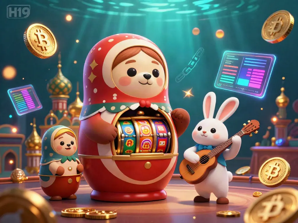 Engage in thrilling casino gameplay at H19 with 3D cartoon characters and neon crypto elements.
