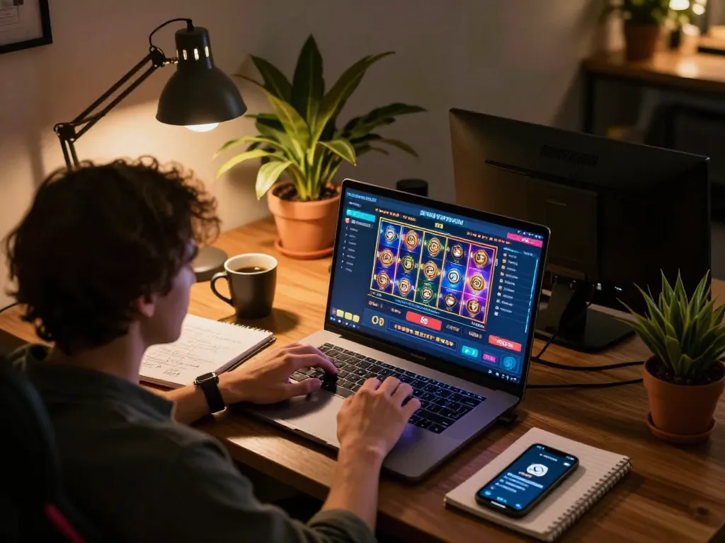 Engaging moment of a player enjoying a dynamic online gambling experience at O8.