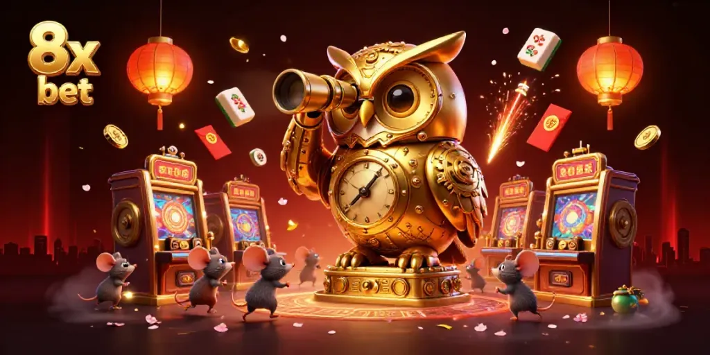 Engage with the exciting world of 8x bet through dynamic casino action featuring a golden owl and vibrant gaming elements.