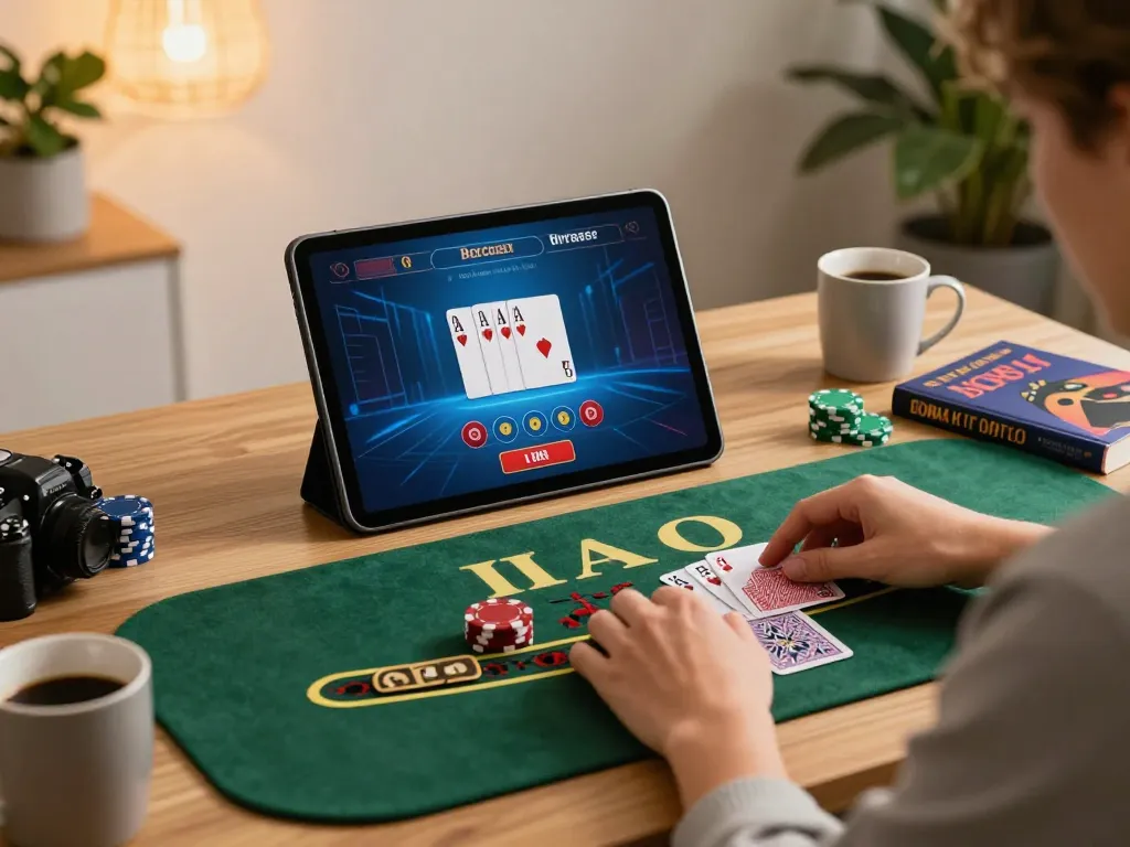 Engaging in live dealer baccarat on DN88 within a modern, stylish home gaming setup, showcasing responsible entertainment.