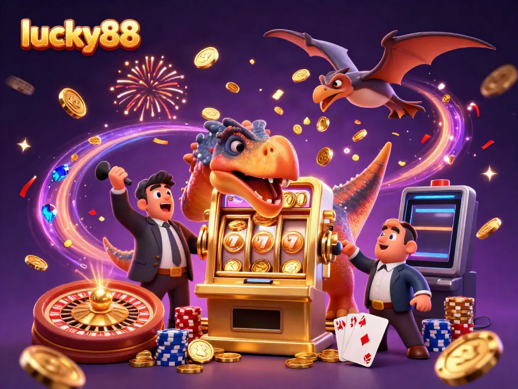 Experience lucky88 jackpots with epic wins from a dynamic casino scene featuring thrilling characters.