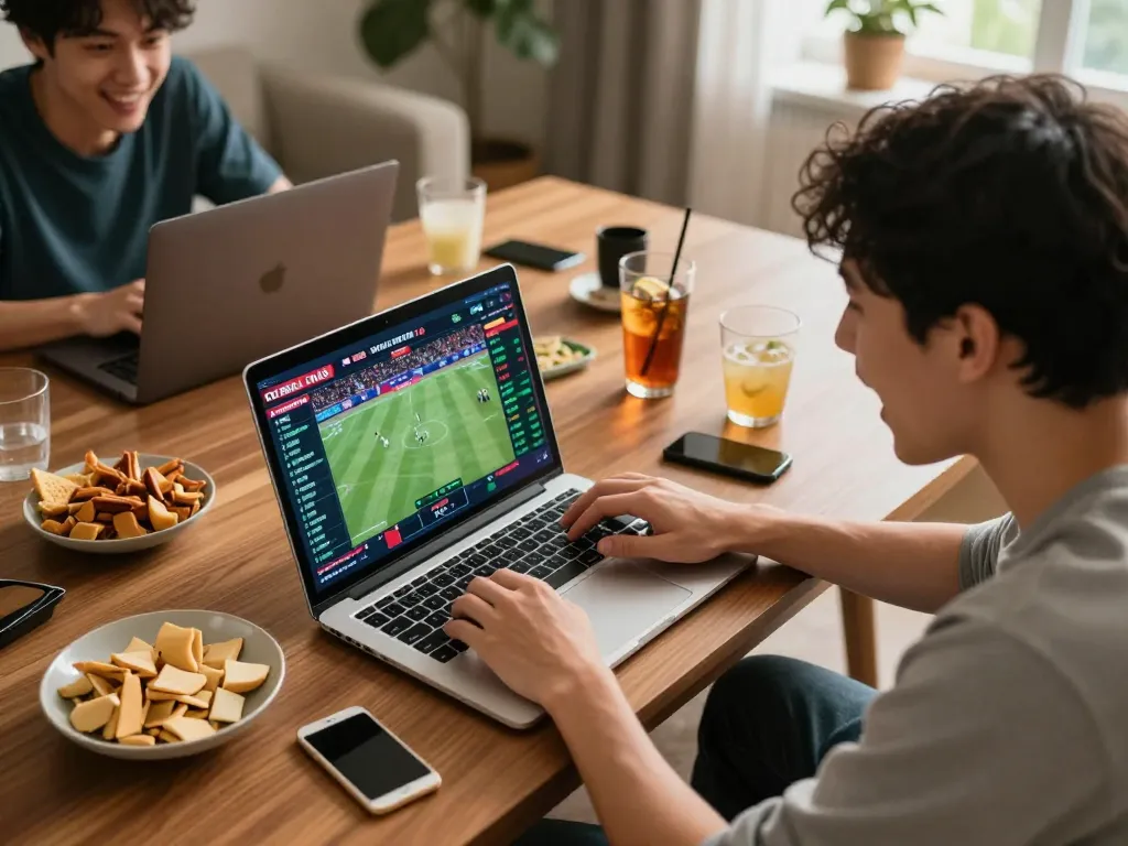 A user placing strategic bets on tip88 during a live sports event from a cozy home setting.