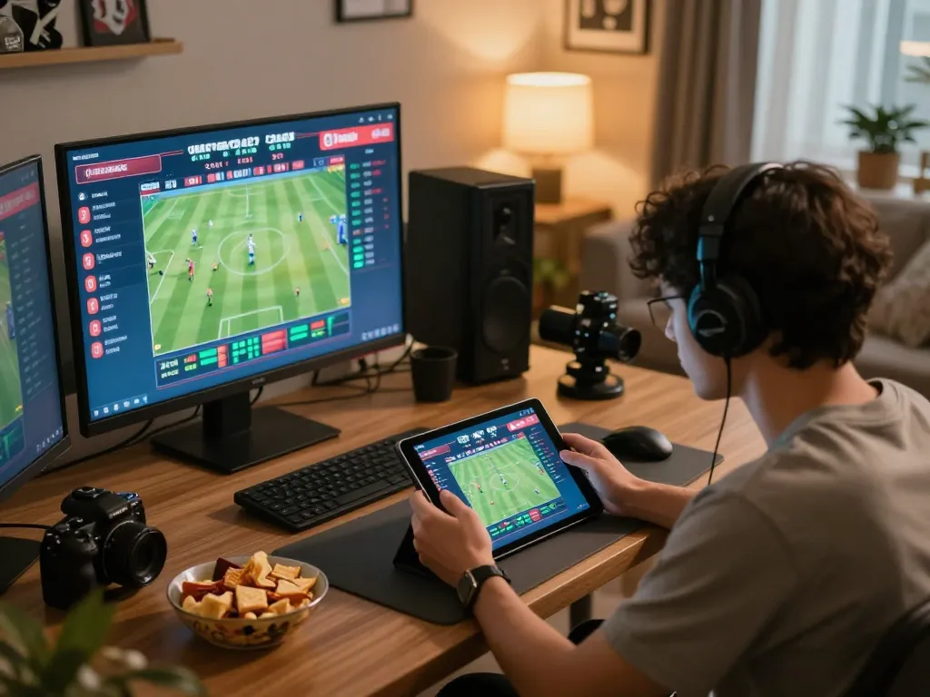 Engage in strategic gameplay with Link RR88 while betting live on sports in a cozy home setting.