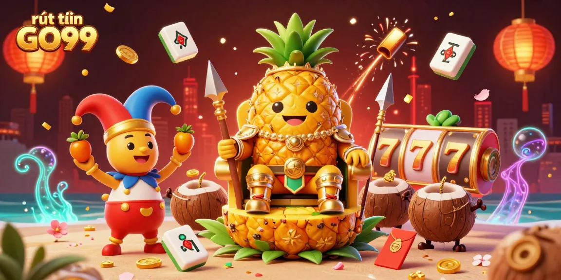 Engage with rút tiền GO99 amidst vibrant characters and dynamic slots in an ultra-detailed casino scene.