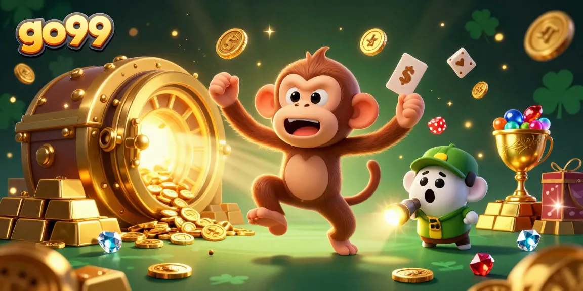 Engage with go99's thrilling casino experience as sparkling gold and whimsical characters come alive.