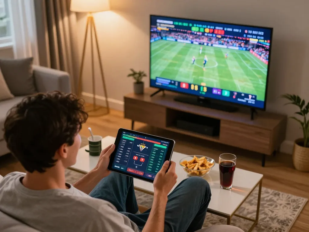 Watch competitive sports betting action on Vuabet using a tablet in a cozy living room.