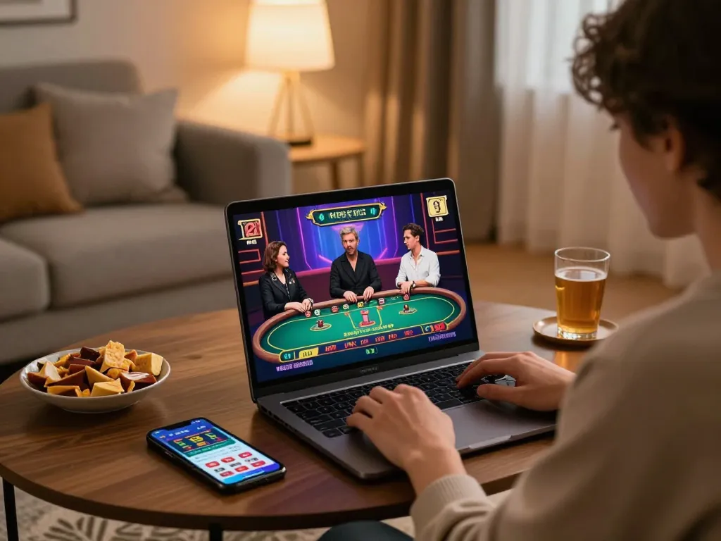 Engaging gameplay at 3BET online casino with a live dealer presented on a laptop screen.