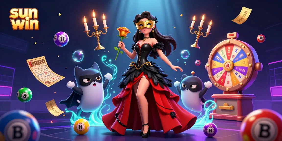 Engage in sun win excitement with vibrant lottery balls, a captivating woman, and dynamic gambling elements