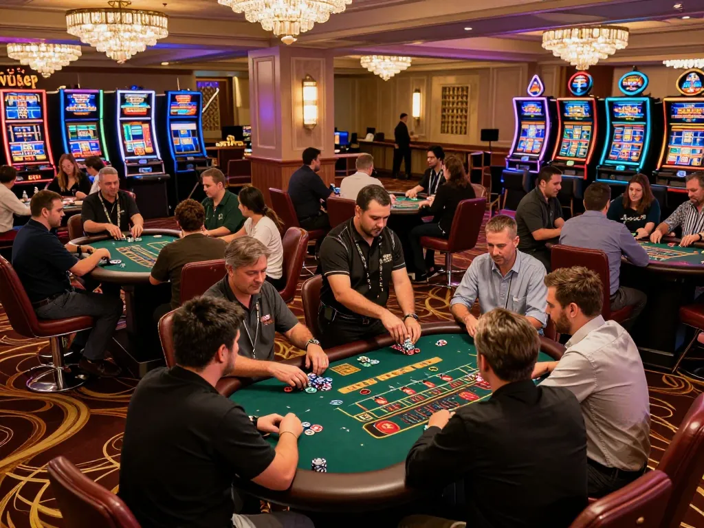 MM88 casino gaming floor alive with excitement as players engage in thrilling blackjack and roulette games.