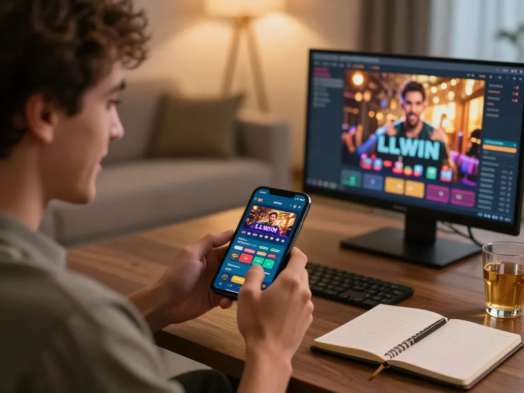 Engaging in strategic betting on the LLWIN mobile app in a cozy home setting.