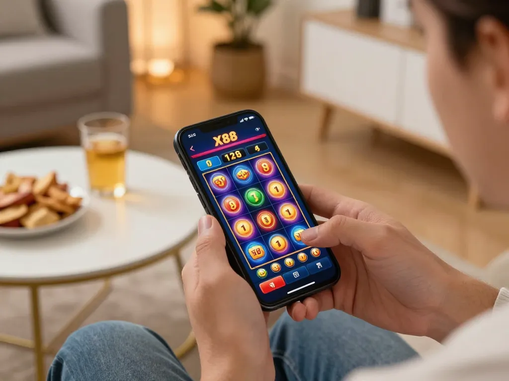 Player using the X88 app on a smartphone for exciting online casino gameplay