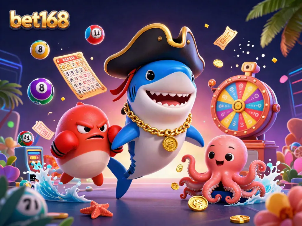 Boost your odds at bet168 with our vibrant cartoon casino scene featuring playful characters and exciting game elements.