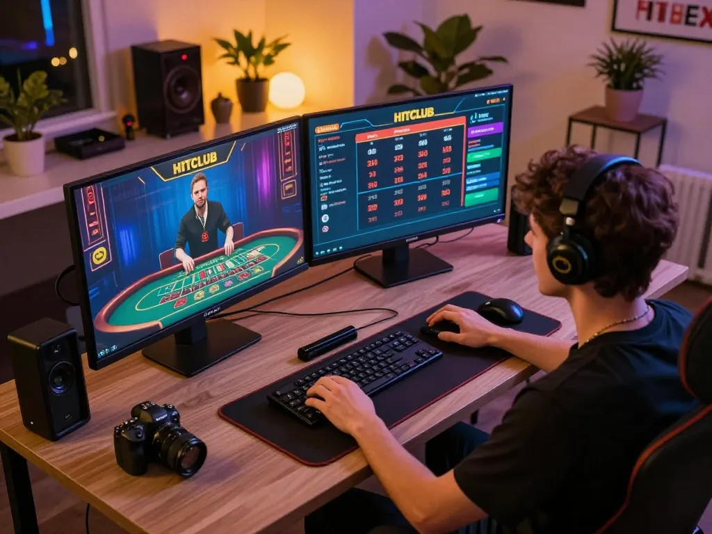 Engaged player exploring live dealer games on hitclub5br, showcasing interactive casino gameplay.