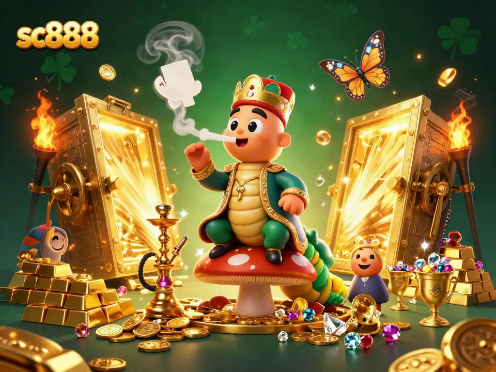 Experience the thrill of sc888 with a vibrant, detailed illustration filled with casino elements.