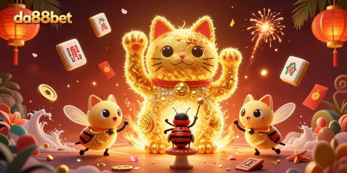 Experience gaming excitement at da88bet with a dynamic casino illustration featuring lucky symbols and vibrant colors.
