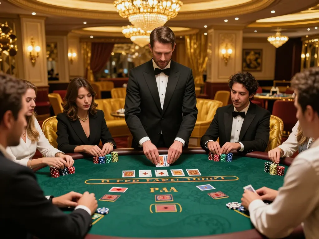 Player betting at a ga888n blackjack table in an upscale casino environment, showcasing intensity and strategy.