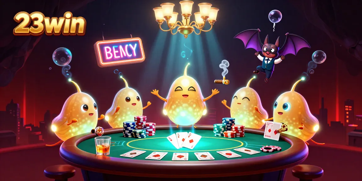 Experience the excitement of 23win with a vibrant scene illustrating a casino adventure with glowing characters.