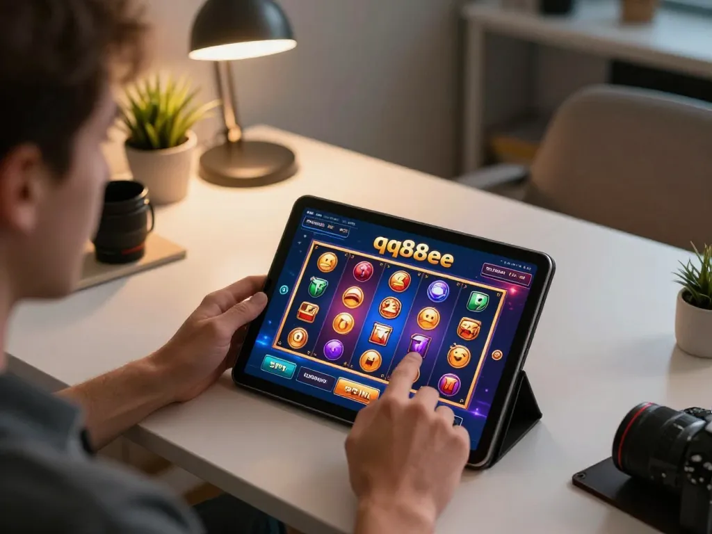 Player engaging with the qq88ae casino app during online gaming session showcasing exciting slot game interface.