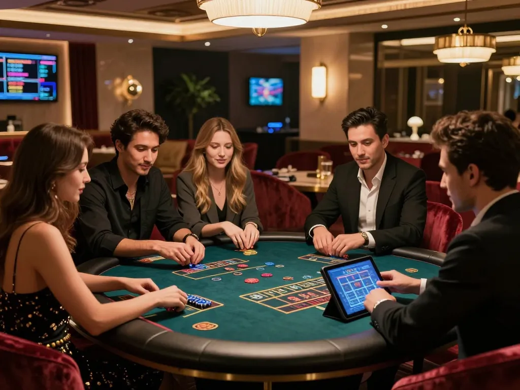 FABET players strategizing bets during a luxurious home gaming session, blending excitement and luxury.