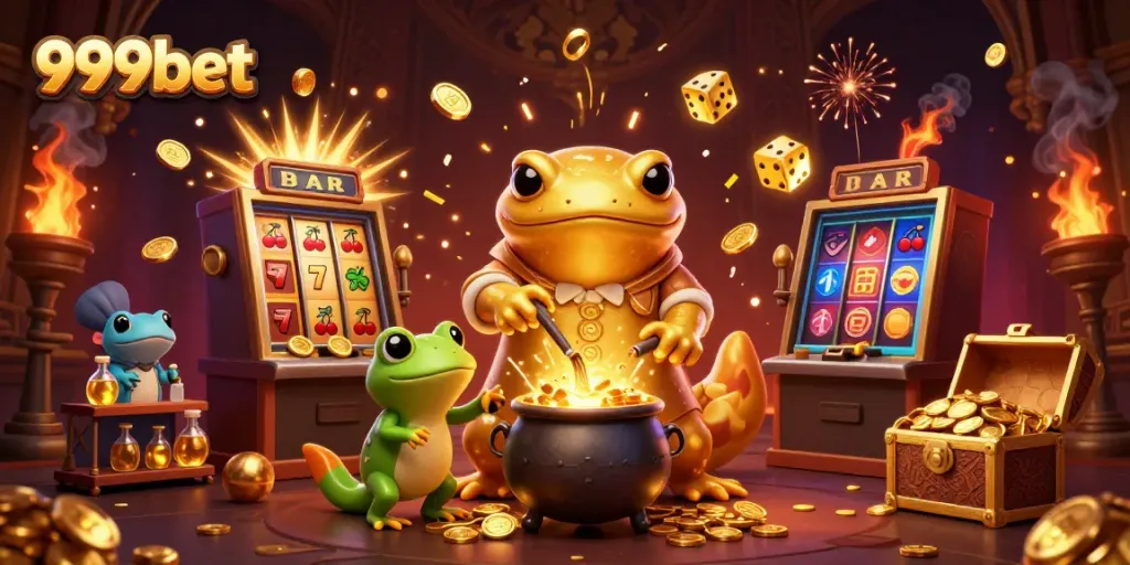 Experience thrilling gameplay with 999bet, featuring a vivid 3D casino scene of wealth and excitement.