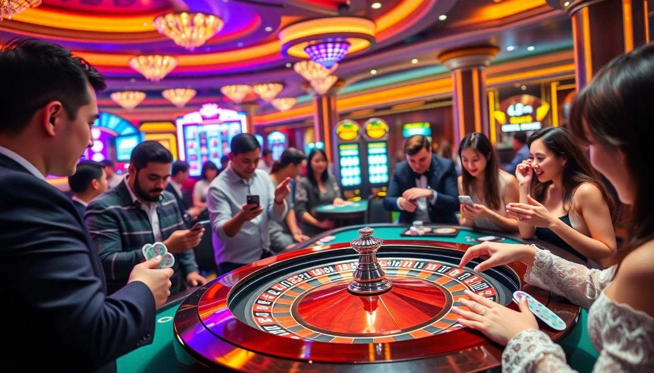 Exciting gambling scene at nhà cái okfun highlighting roulette and poker chips.