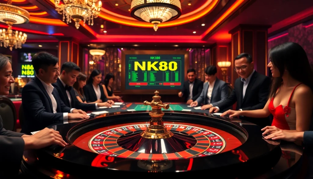 Engaged players at an NK88 roulette table enjoying an exciting gaming experience.