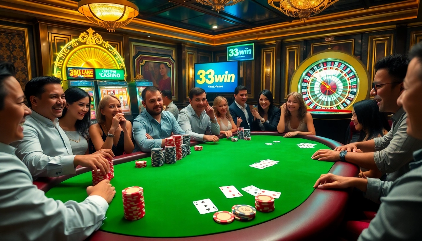 Players enjoying a thrilling game at the 33win casino featuring vibrant tables and excitement.