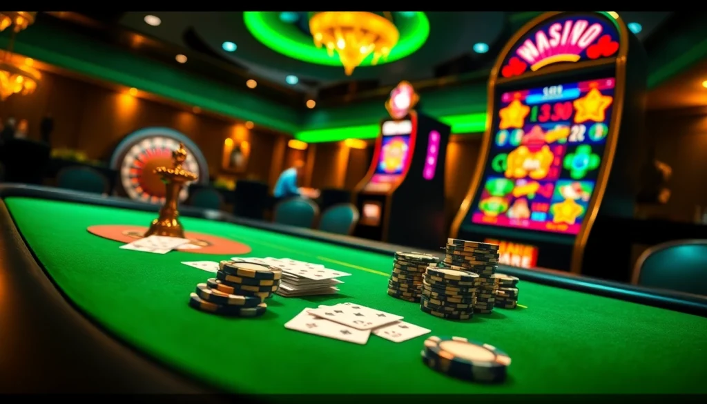 Experience thrilling action at the i9bet casino with vibrant poker tables and roulette wheels.