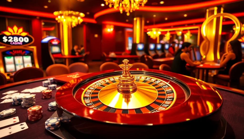 Engage in thrilling gameplay at red88's casino, featuring luxurious tables and vibrant atmosphere.