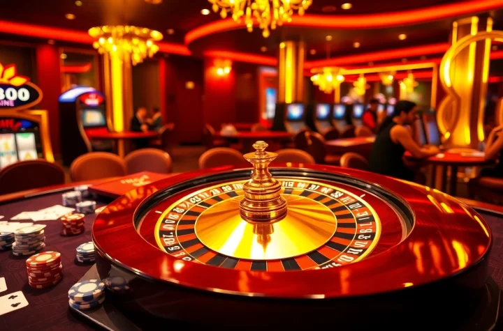 Engage in thrilling gameplay at red88's casino, featuring luxurious tables and vibrant atmosphere.