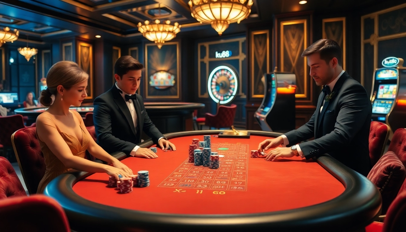 Experience thrilling gameplay at ku88 with elegant poker tables and luxurious casino decor.