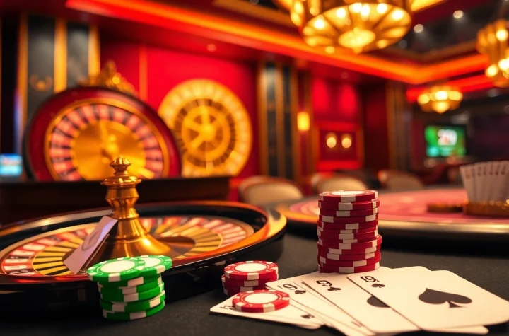 Experience winning moments at 79KING's luxury casino tables with vibrant poker chips.