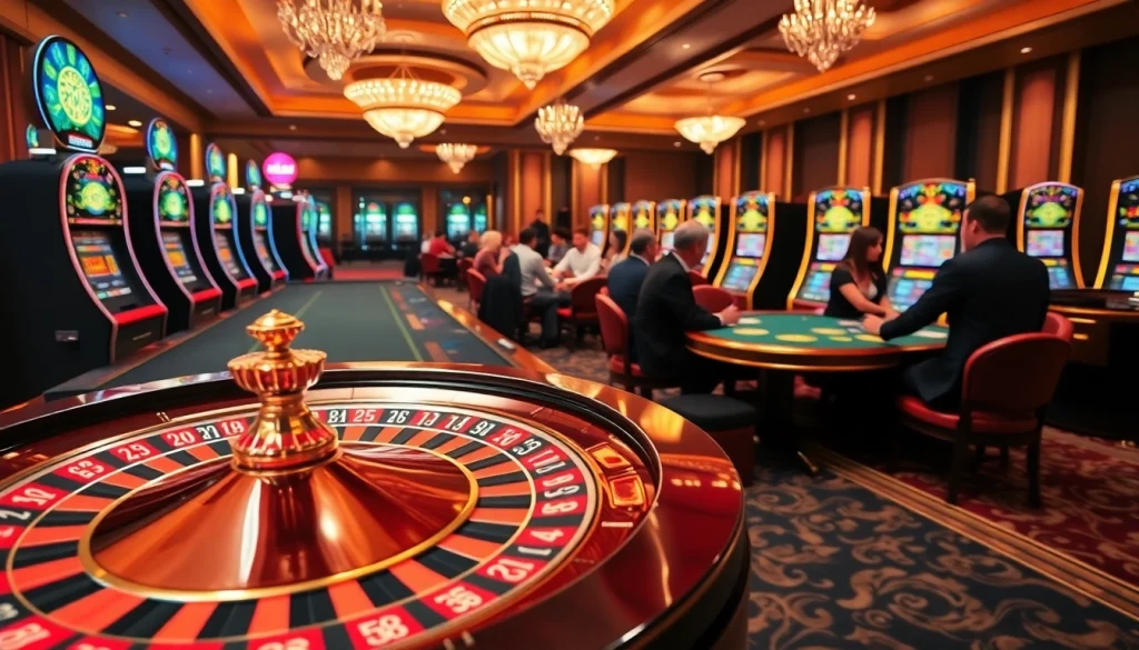 Experience the excitement of casino gaming at https://xx88casino.com/ with a vibrant roulette wheel and engaged players.