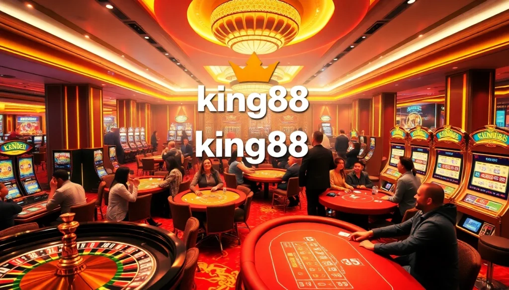 Players enjoying games at king88 casino with vivid lights and thrilling action.