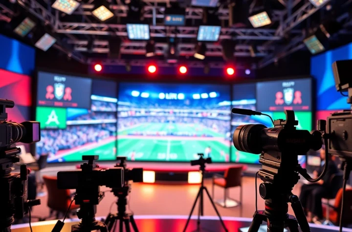 Engaging scene of sports broadcasting highlighting live events and advanced technology.