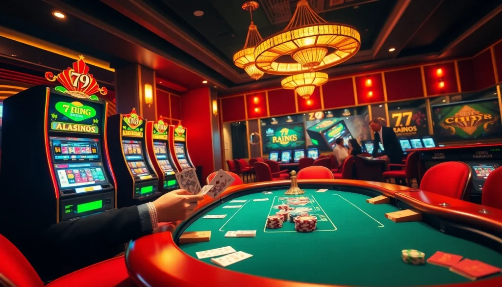 Players enjoying a thrilling night at the poker table, highlighting 79KING COM's exciting gambling environment.