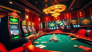 Players enjoying a thrilling night at the poker table, highlighting 79KING COM's exciting gambling environment.