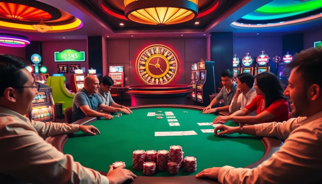 Exciting poker game scene with a focus on strategic play at 'link vào LUCKY88'.