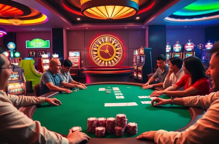 Exciting poker game scene with a focus on strategic play at 'link vào LUCKY88'.