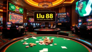 Link vào lu88 displayed on a high-tech casino screen with players enjoying exciting gambling experiences.