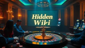 The hidden wiki displayed in a luxurious casino setting, featuring roulette and poker elements.