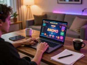 Engaging in online gaming strategies on 88bet with a vibrant laptop display and cozy setup.