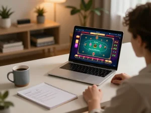 Engage in online gaming at https://debet.talk/ with a modern setup showcasing strategic play in a cozy home environment.