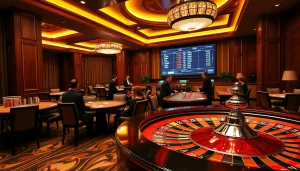 Gamblers at a luxurious casino table at https://gg88.media/ placing bets with colorful chips in an exciting atmosphere.