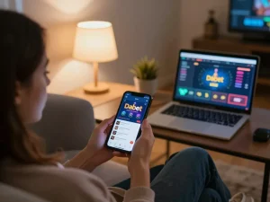 Dabet app displayed on smartphone, showcasing engaging online gambling experience.