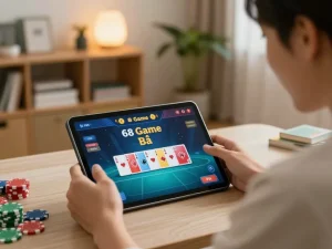 Exciting 68 Game Bài online gaming experience on a tablet showcasing vibrant poker gameplay