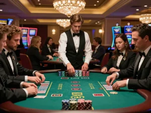 Table gameplay at https://s666no1.com/ featuring players at a luxe blackjack table with elegant decor