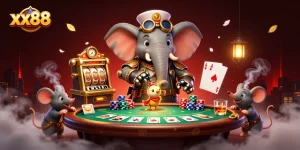 Experience excitement at xx88 with a steampunk engineer and slot machine in action!